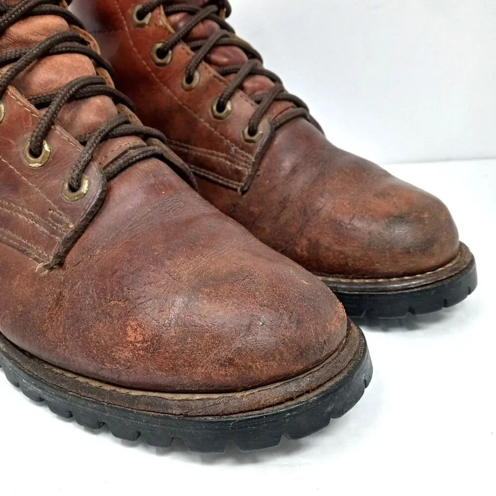 Vintage HERMAN Made in USA Leather Work Boot Size 7.5 VIBRAM Sole